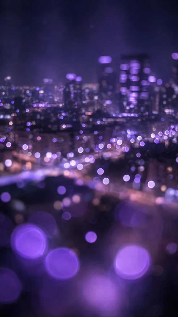 Purple city lights bokeh at night wallpaper