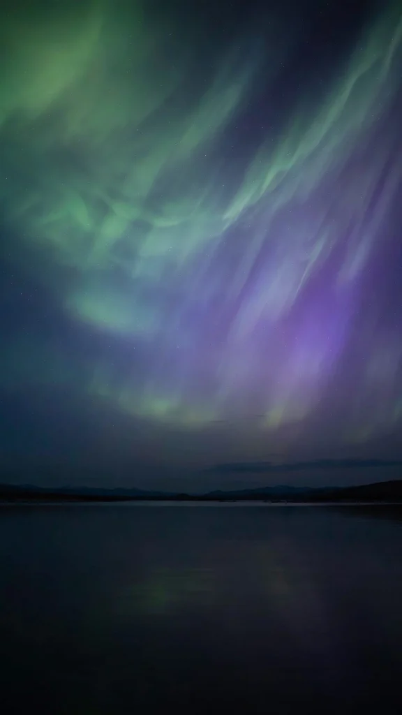 wallpaper aesthetic lock screen with soft green and violet aurora sky