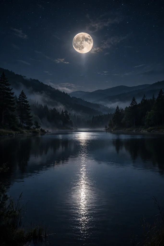 17 Best Wallpaper Aesthetic Desktop Ideas to Try 8 aesthetic full moon night over calm lake