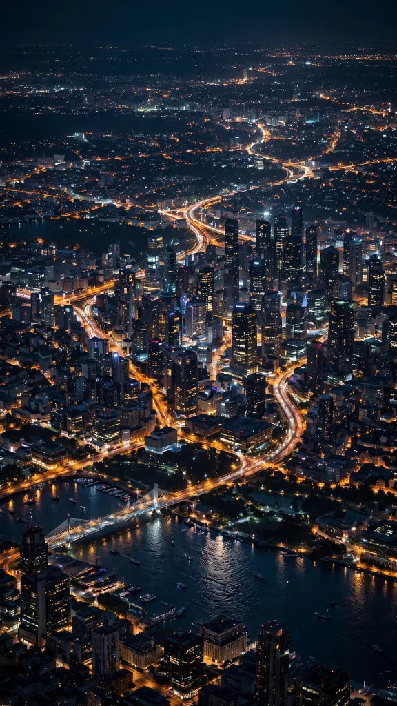 city night skyline aerial computer wallpaper