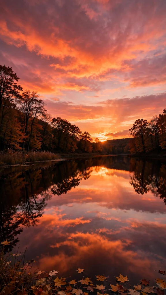 17 Cozy Wallpaper Backgrounds Fall for Autumn 11 Fall sunset over a calm lake