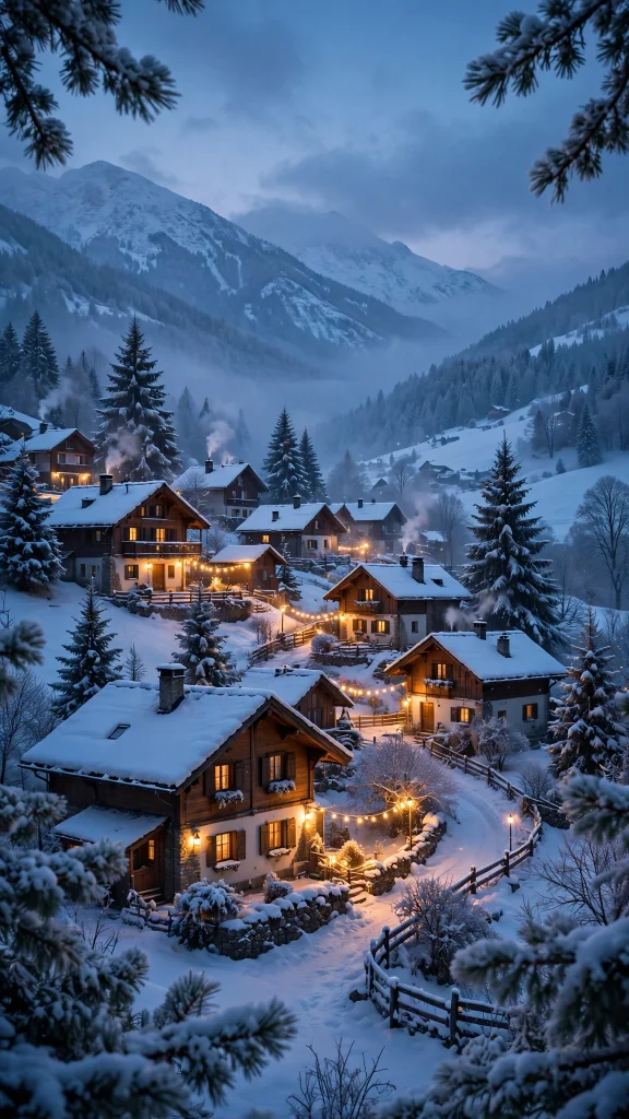 17 Wallpaper iPhone Winter Ideas for Cold Season 6 Winter village with warm lights at dusk