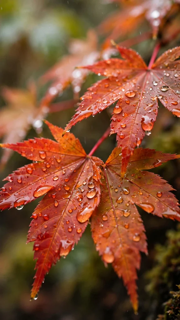 17 Cozy wallpaper iphone fall Ideas for Your iPhone 3 Closeup of wet red-orange maple leaves after rain, droplets glistening