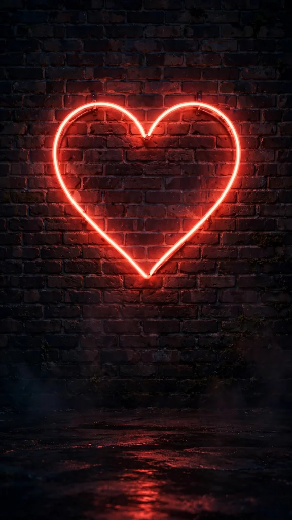 17 Best wallpaper iphone love for Your Phone 5 Glowing red heart neon sign on a dark brick wall at night