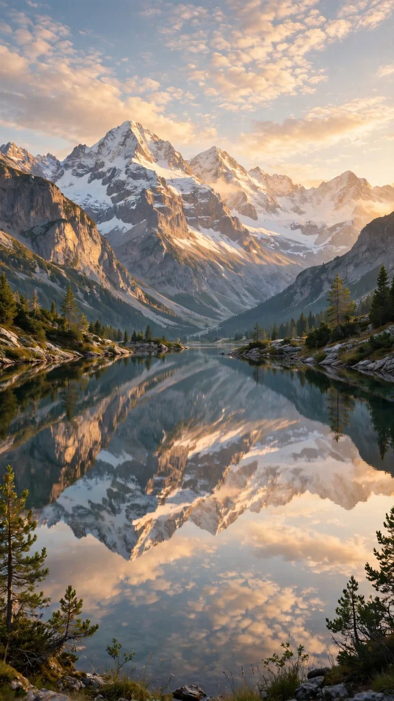 17 Beautiful wallpapers for tablets Free Download 7 Lake with mirror reflection of snow-capped mountains at golden hour