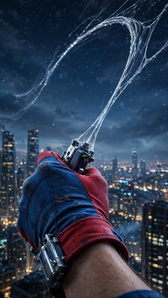 17 Cool Wallpaper Iphone Spiderman Ideas 7 Hero's wrist shooting web strand across starry night sky, closeup detail