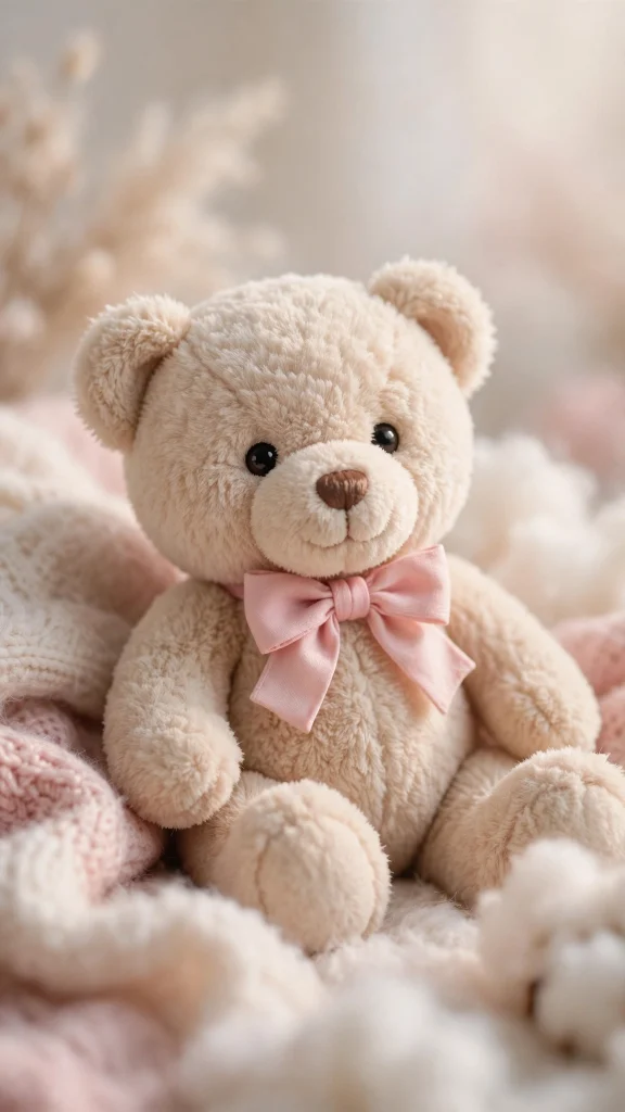 teddy bear pink bow soft coquette wallpaper