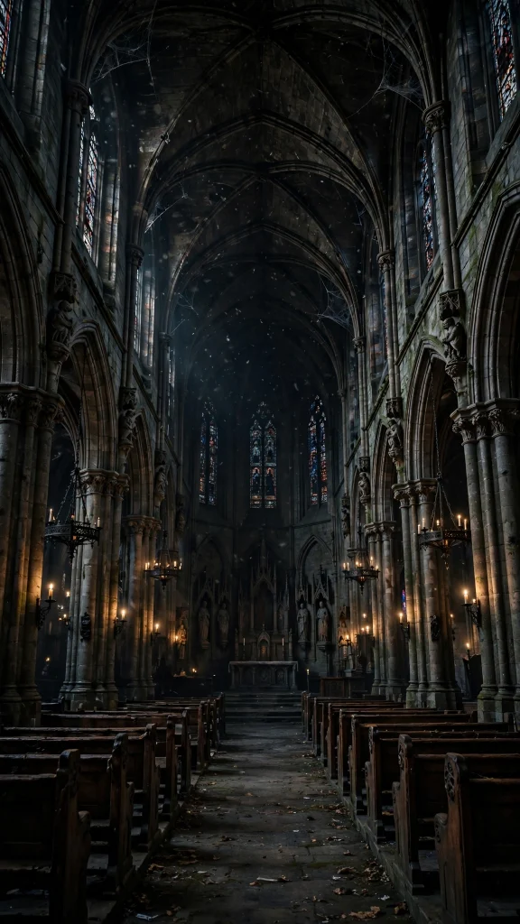 Gothic cathedral interior in shadow