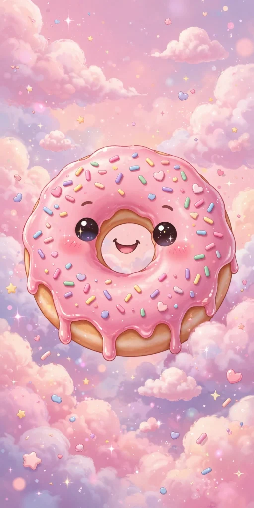 17 Cute Wallpaper Pink Lucu Ideas for Your Phone 8 Giant pink glazed donut with cute sprinkles in a pastel sky