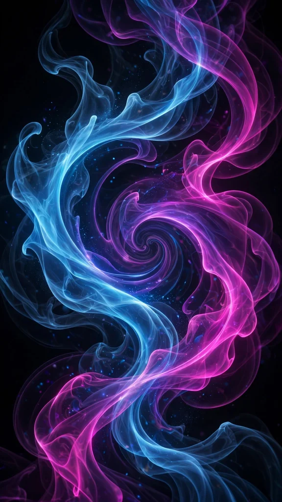 Neon blue and magenta paint swirl abstract wallpaper
