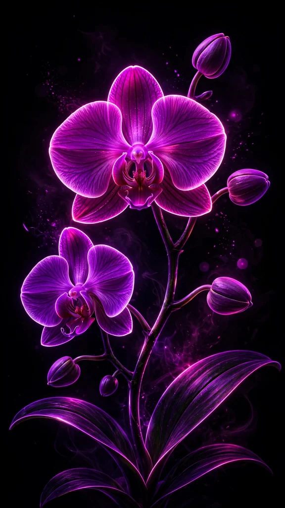 Glowing neon orchid on black background wallpaper iPhone flowers