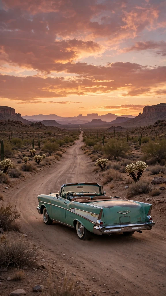 Wallpaper Backgrounds Aesthetic Vintage: 17 Retro Picks 11 Classic vintage car on desert road at dusk wallpaper backgrounds aesthetic vintage