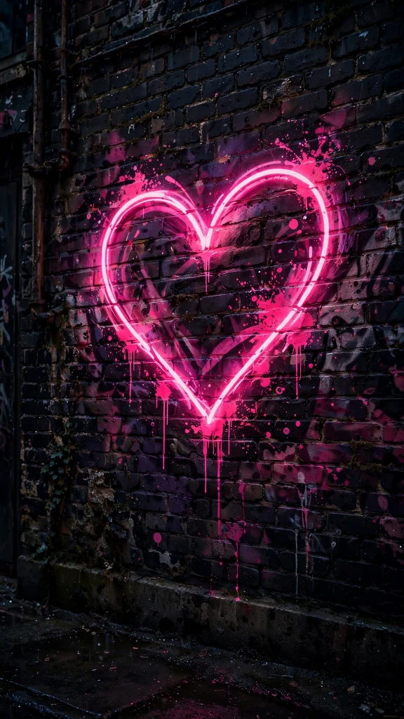 17 Stunning wallpaper pink and black Ideas for Your Phone 13 Pink neon heart graffiti on black wall wallpaper