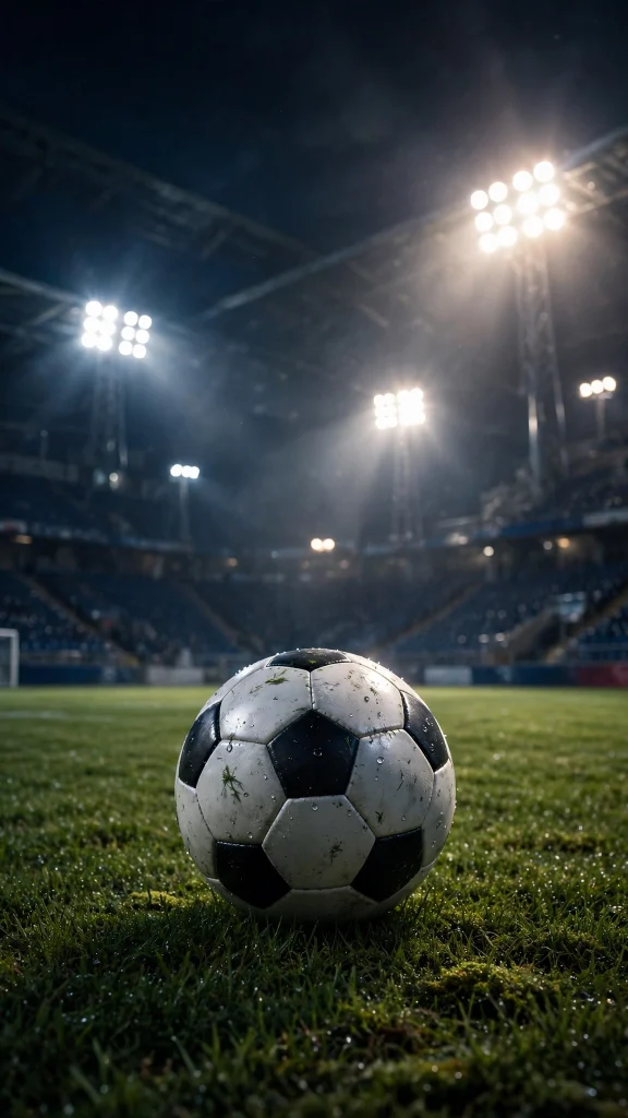 Soccer ball in night stadium wallpaper