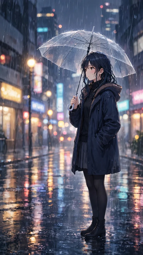 17 Beautiful Wallpaper Backgrounds Anime for Screens 5 Anime girl with umbrella in the rain with city lights