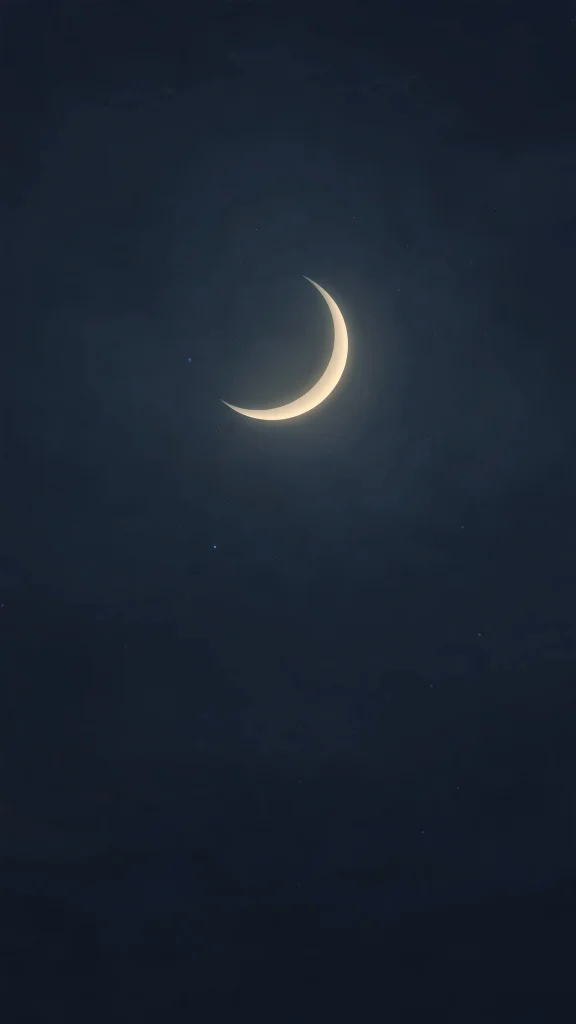 Simple crescent moon on dark minimal sky