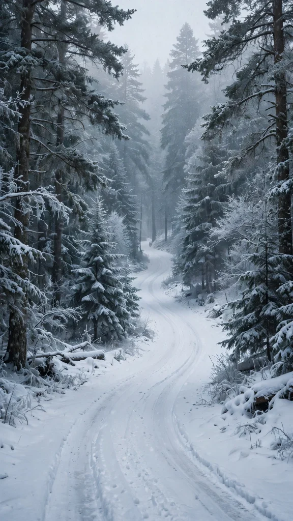 17 Wallpaper iPhone Winter Ideas for Cold Season 2 Snow covered road through a winter forest