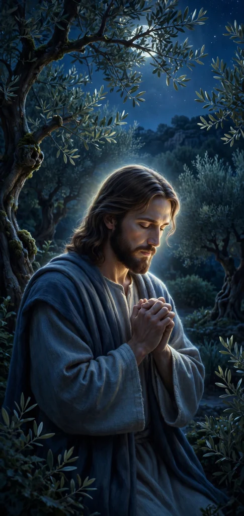 17 Wallpaper iPhone Jesus Designs to Love 3 Jesus praying in the garden among olive trees at night iphone wallpaper