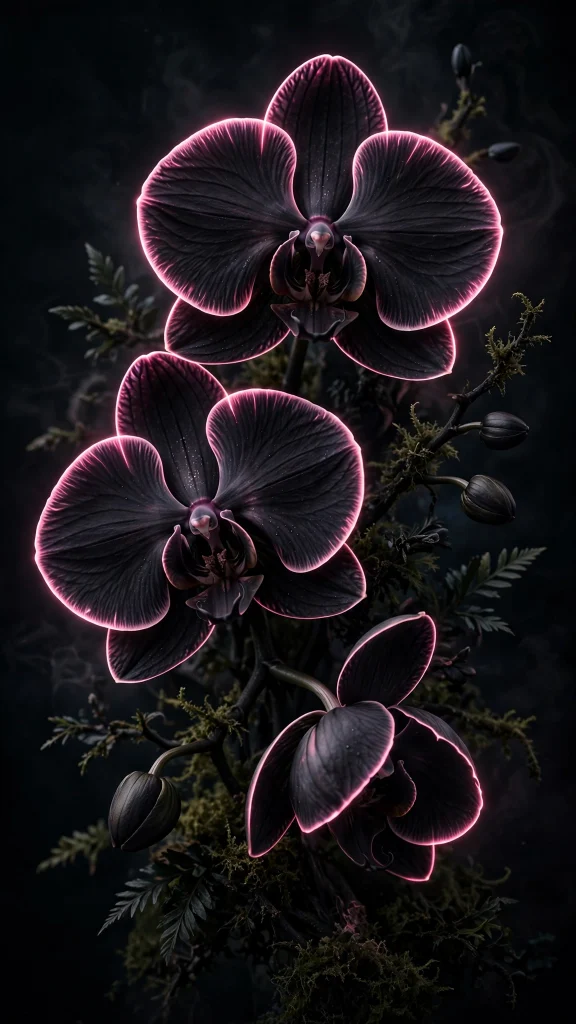 17 Stunning wallpaper pink dark for Your Phone 8 black orchid flowers with glowing pink neon petal edges