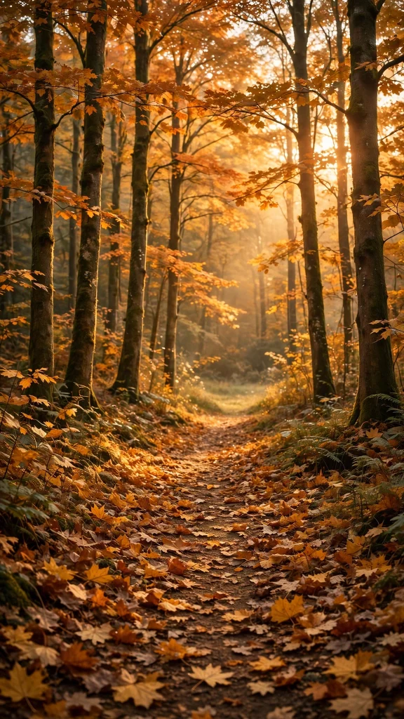 17 Beautiful wallpapers for tablets Free Download 8 Autumn forest path covered in golden fallen leaves