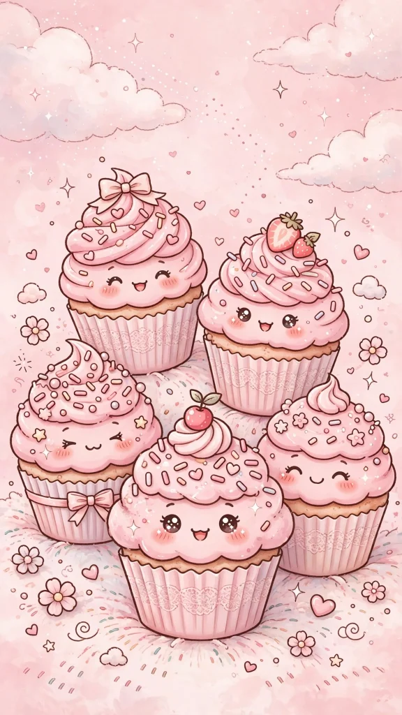 17 Wallpaper Pink Cute Ideas for Your Phone 8 Pink cupcakes with sprinkles kawaii wallpaper pink cute
