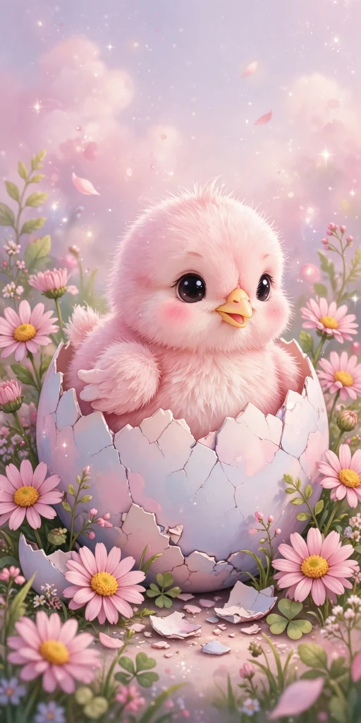 17 Cute Wallpaper Pink Lucu Ideas for Your Phone 5 Fluffy pink baby chick hatching from a pastel egg