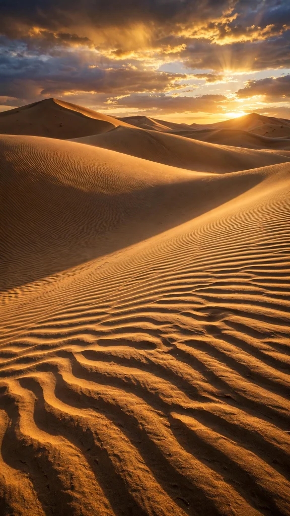 Desert dunes glowing at golden hour