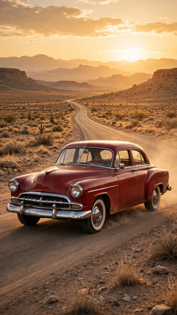 17 Bold wallpaper iphone red Ideas 7 Red vintage car driving on an open desert road, wallpaper iphone red