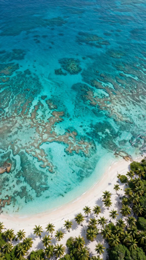 Aerial view of a tropical beach with turquoise water