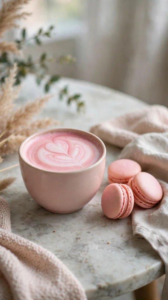 17 wallpaper aesthetic pink iphone Ideas 12 Pink latte art with macarons wallpaper