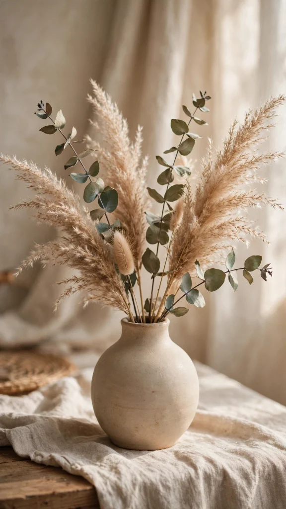 Dried pampas grass and eucalyptus arrangement wallpaper iPhone flowers