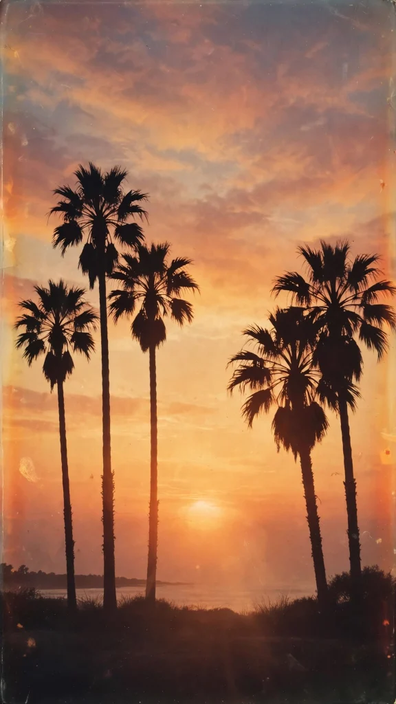 17 wallpaper iphone vintage designs you'll love 6 1970s sunset with palm silhouettes wallpaper iphone vintage