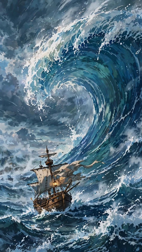 anime grand ocean wave ship one piece wallpaper