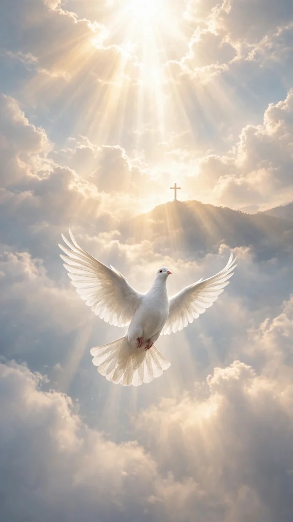 17 Beautiful wallpapers jesus for Your Phone 12 White dove flying toward bright heavenly light with a cross silhouette