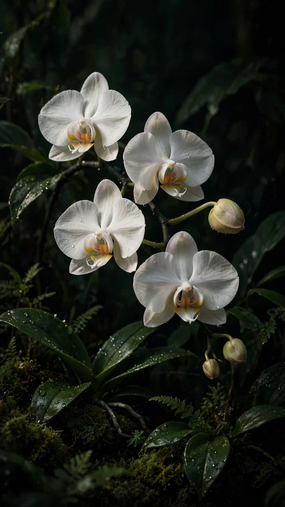17 Beautiful Wallpaper Backgrounds Flowers for Your Phone 12 white orchids dark moody botanical flower wallpaper background