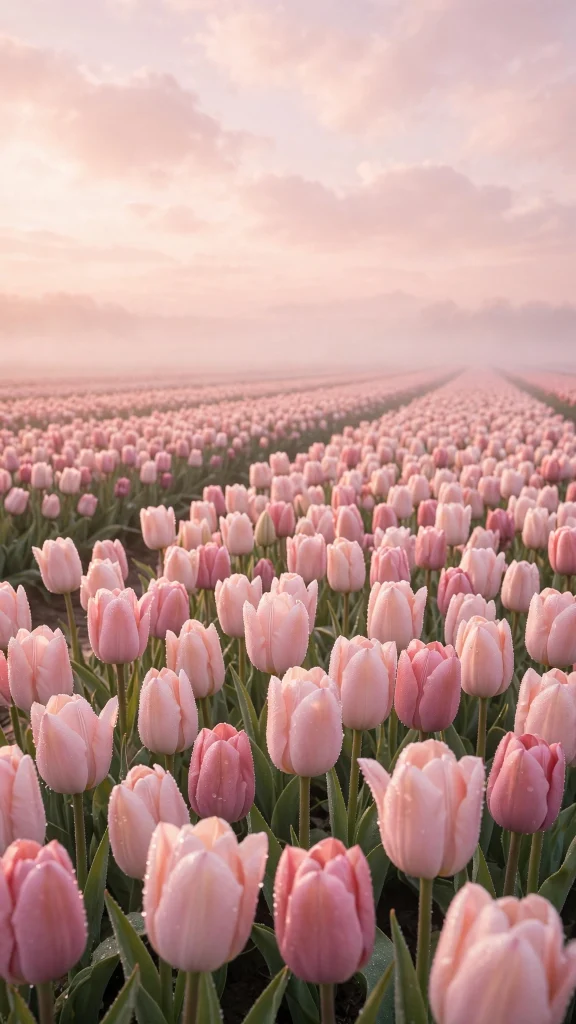 17 Wallpaper Pink Soft Aesthetic Designs You Will Love 8 Pink tulip field under a pastel morning sky, wallpaper pink soft aesthetic