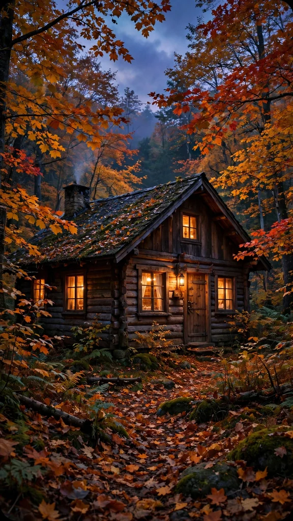17 Cozy wallpaper iphone fall Ideas for Your iPhone 10 Cozy wooden cabin with glowing windows nestled in fall woods