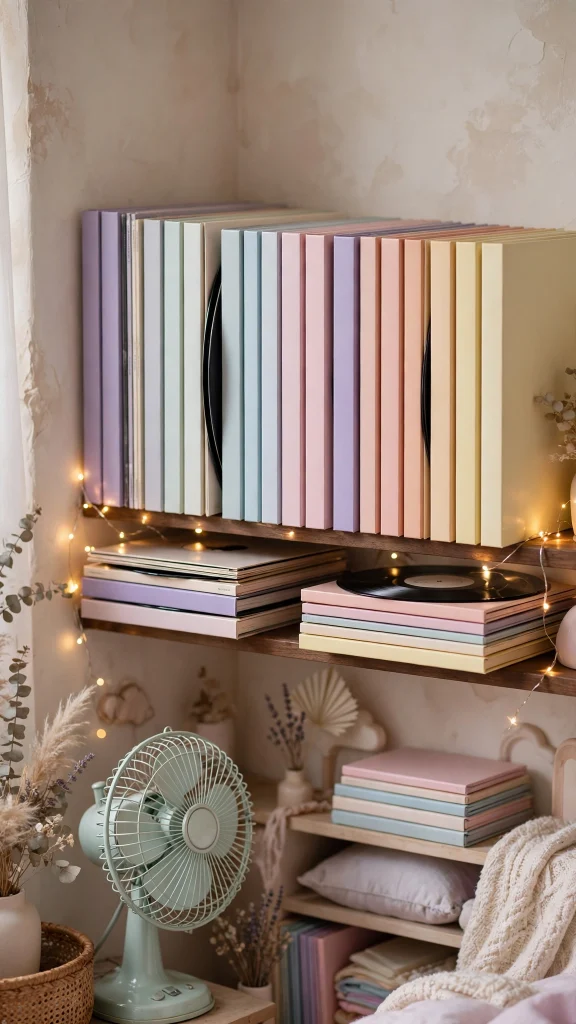 17 Best Wallpaper Iphone Kpop Ideas for Fans 12 Aesthetic shelf of pastel albums and vinyl records with plain spines