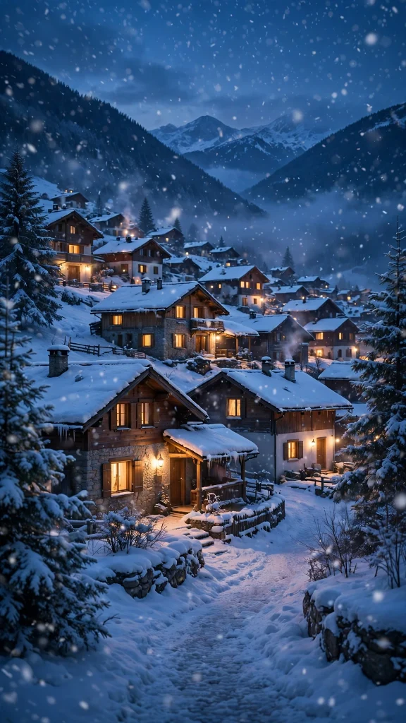 17 Beautiful wallpapers for tablets Free Download 9 Snowy village with cozy glowing windows at twilight