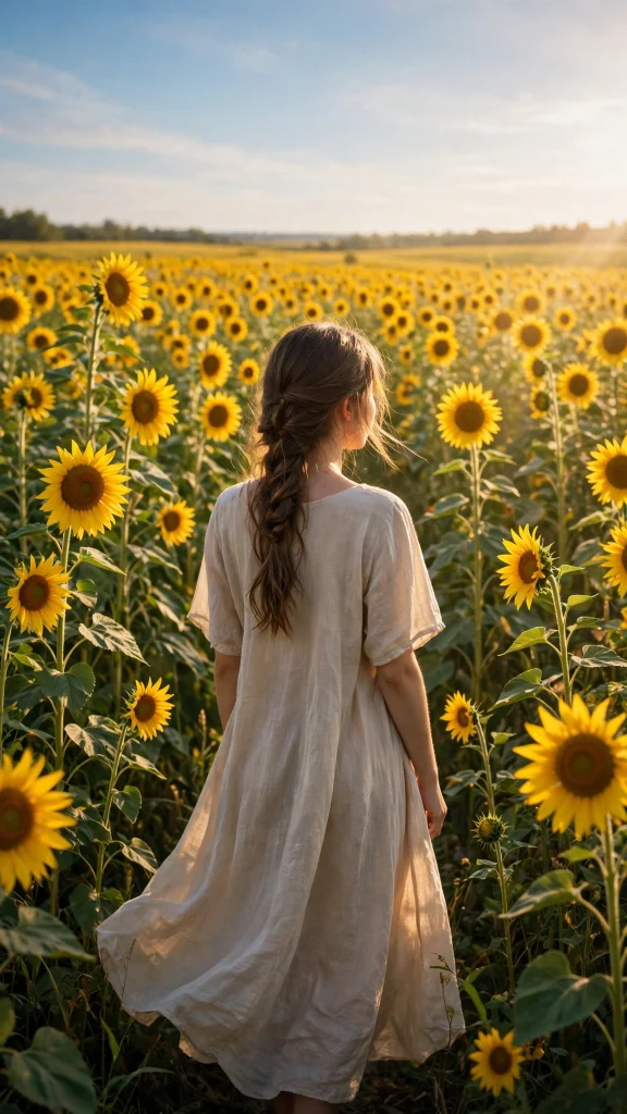 17 Best wallpaper iphone girl for Your Phone 7 Girl from behind standing in a tall sunflower meadow, golden light