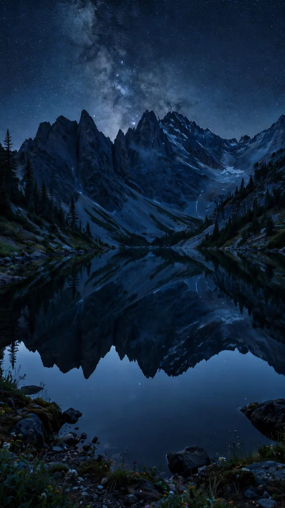 17 Wallpaper Aesthetic Dark Blue Looks for Your Phone 13 midnight mountain lake reflection wallpaper aesthetic dark blue