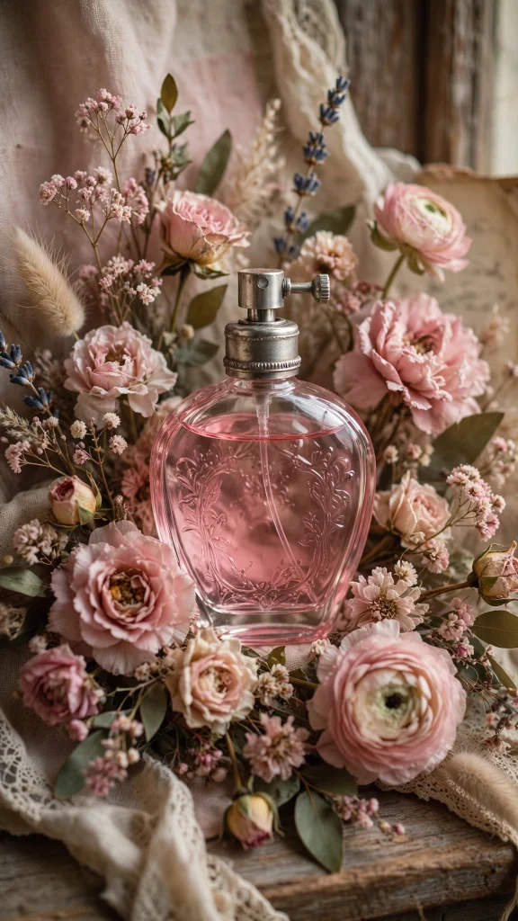 pink perfume bottle flowers coquette wallpaper