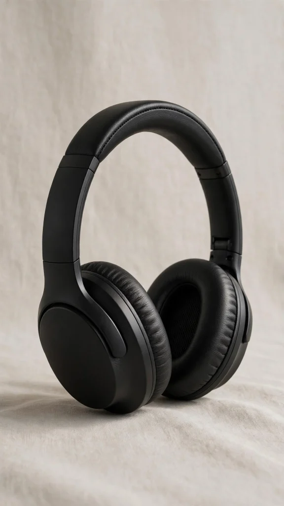 Black headphones minimal product photo phone wallpaper
