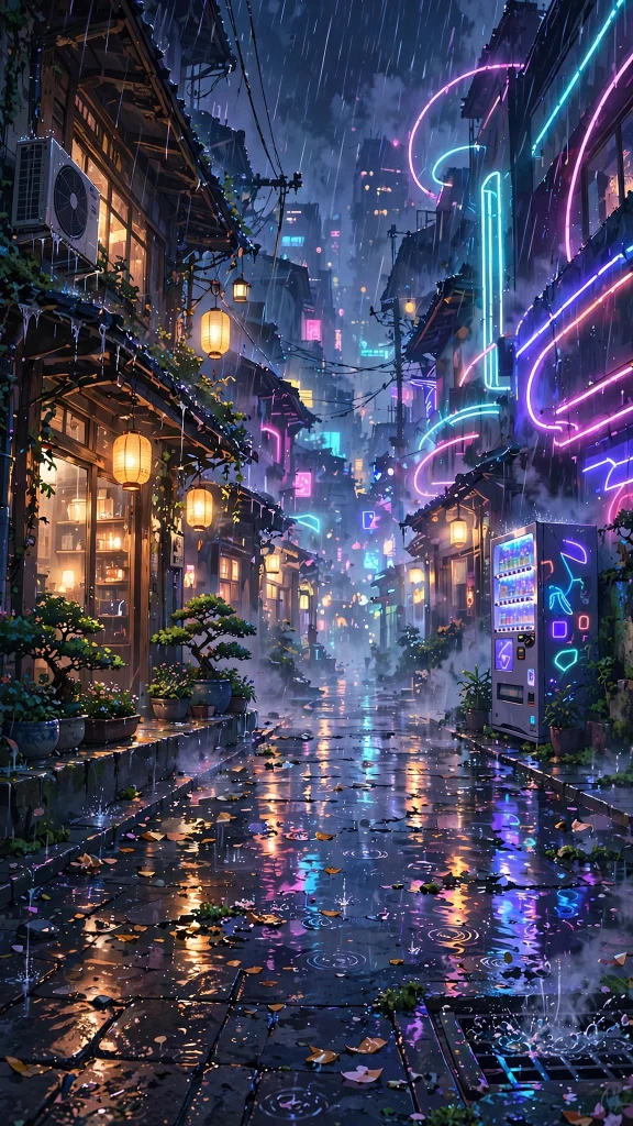 17 Best Wallpaper iPhone Anime for Your Phone 15 Anime neon street glowing in the rain