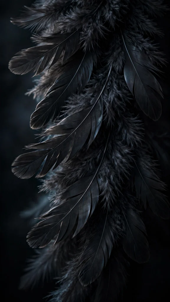 Black feathers arranged wallpaper background