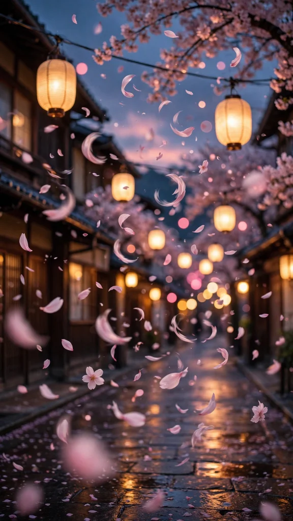 Cherry blossom petals swirling in the wind wallpaper