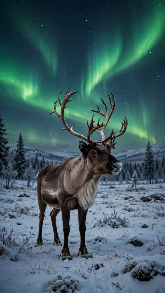 17 wallpaper iphone christmas Ideas 7 Reindeer under the northern lights in a snowy meadow wallpaper