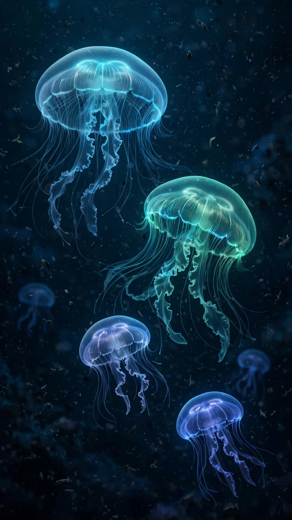 17 Stunning Wallpapers Samsung for AMOLED Screens 13 Glowing jellyfish in deep dark ocean wallpapers samsung