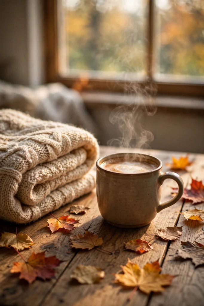 17 Cozy Wallpaper Backgrounds Fall for Autumn 14 Cozy fall scene with hot drink and knit blanket