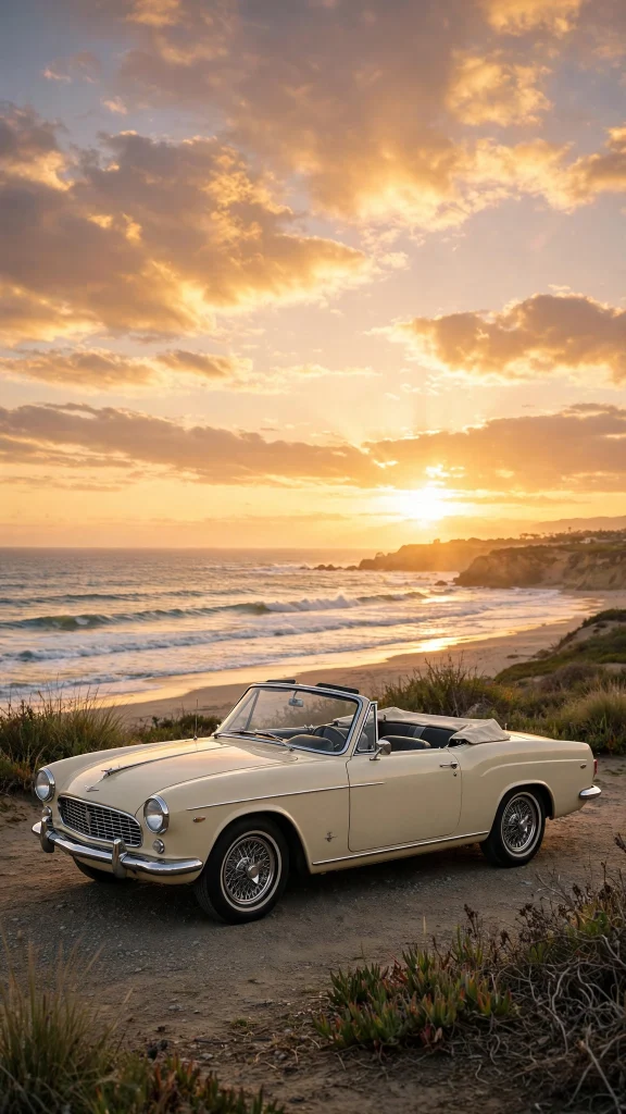 Wallpaper iPhone Car: 17 Stunning Auto Designs 11 Vintage convertible by the beach at sunset